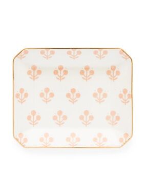 Sugar Paper Ceramic Floral Trinket Tray in Rose with Gold Rim